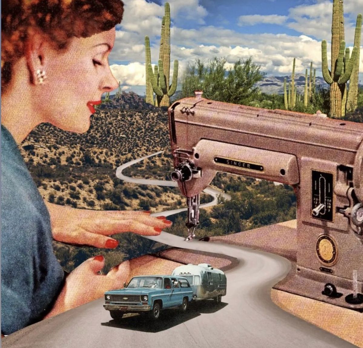 Vintage sewing machine collage